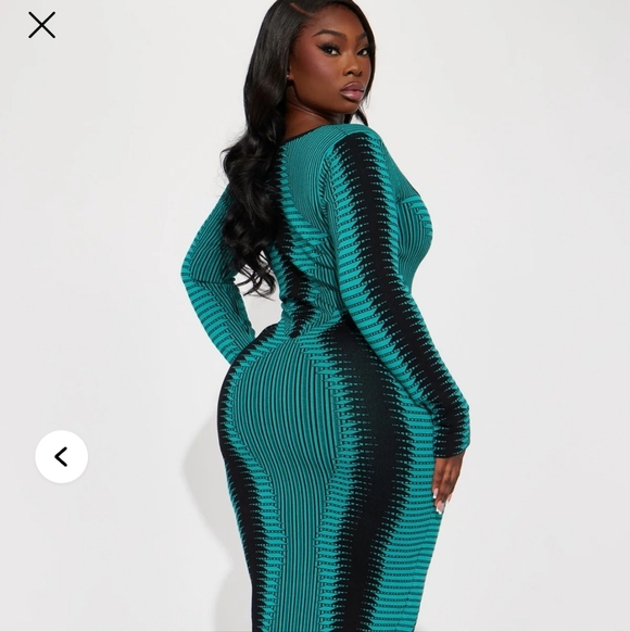 Elegant Teal and Black Bodycon Midi Dress - Picture 2 of 3